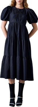 English Factory Sequin Bow Detail Tiered Organza Midi Dress