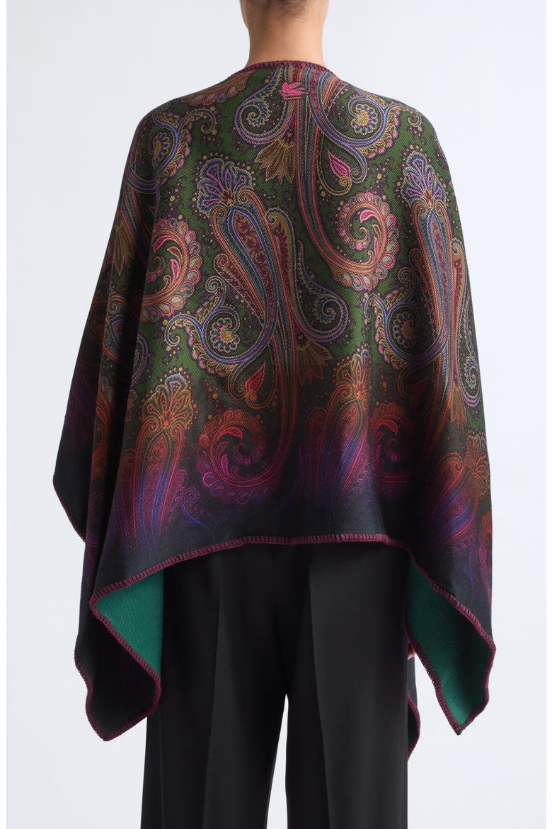 Ombré Paisley Swirl Reversible Wool Blend Cape, Alternate, color, GREEN