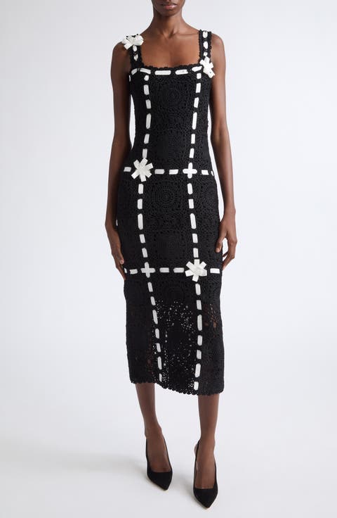 Ribbon Detail Crochet Midi Dress