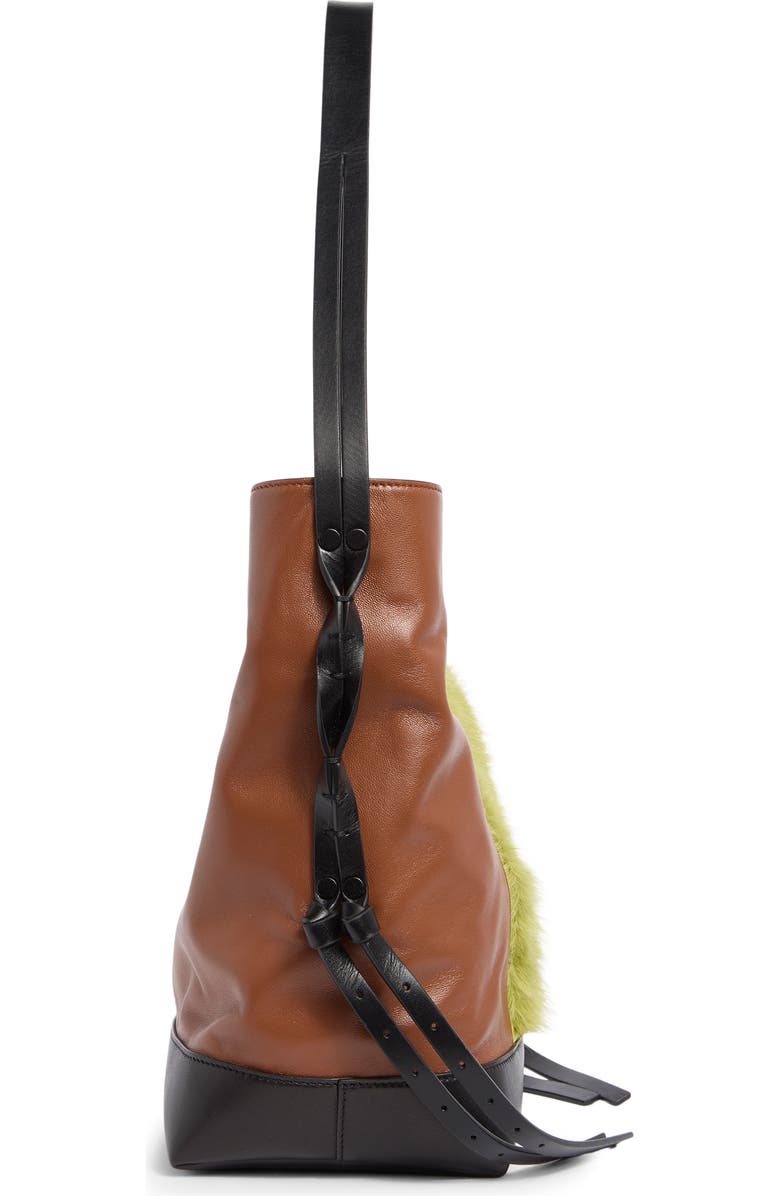 Marni Small Leather & Genuine Calf Hair Hobo Bag, Alternate, color, Zp051 Citronelle/ Moca/ Black