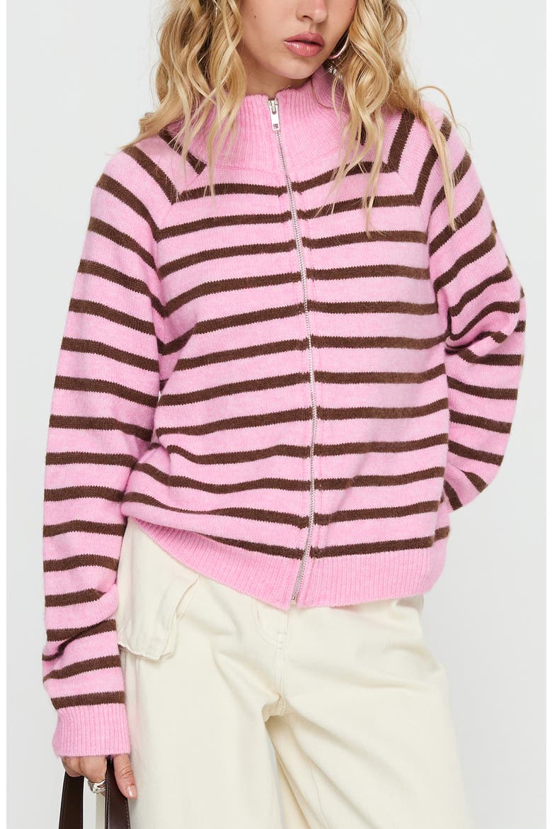 Kaylei Front Zip Cardigan, Main, color, PINK STRIPE