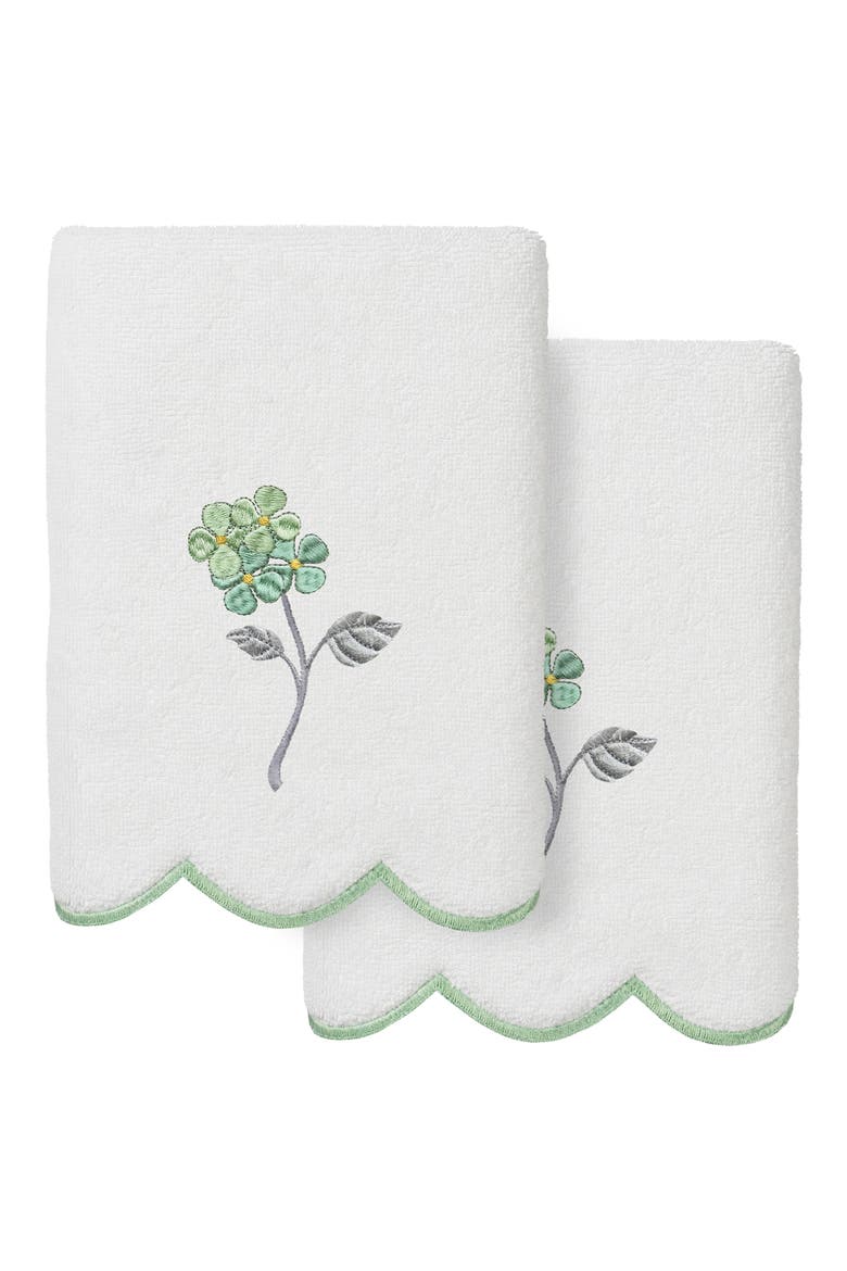 Hydea Embroidered Scallop 2-Piece Hand Towel Set, Main, color, WHITE/ GREEN