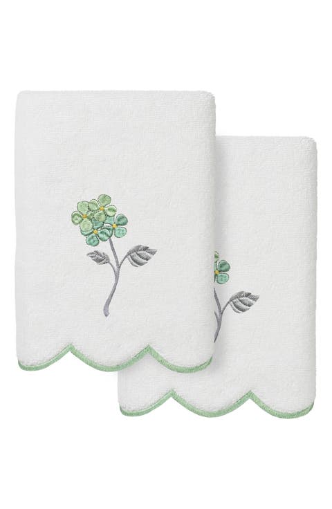 Hydea Embroidered Scallop 2-Piece Hand Towel Set