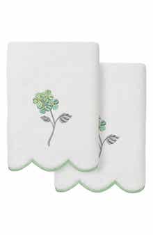 Hydea Embroidered Scallop 2-Piece Hand Towel Set
