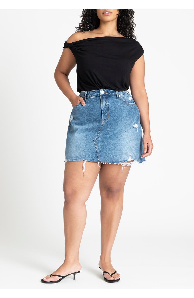 ELOQUII Asym Twist Sleeve Top, Alternate, color, Black Onyx