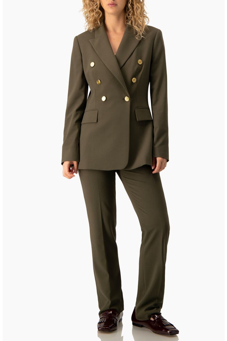 Power Double-Breasted Long-Sleeve Tailored Blazer, Alternate, color, Olive Green