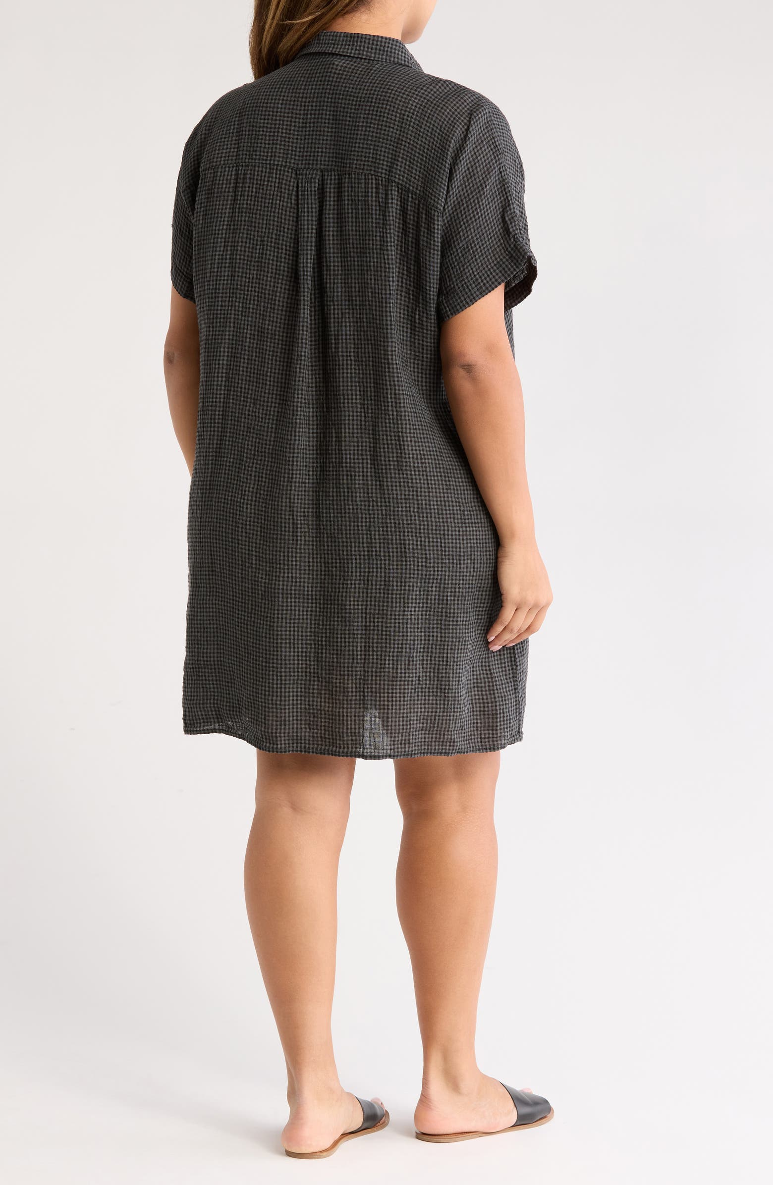 Eileen Fisher Check Organic Linen Button-Up Dress | Nordstromrack
