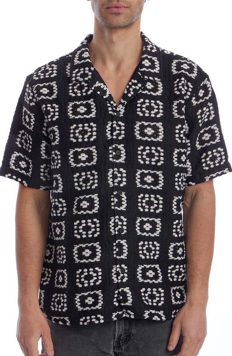 PX Embroidered Camp Shirt, Main, color, Black