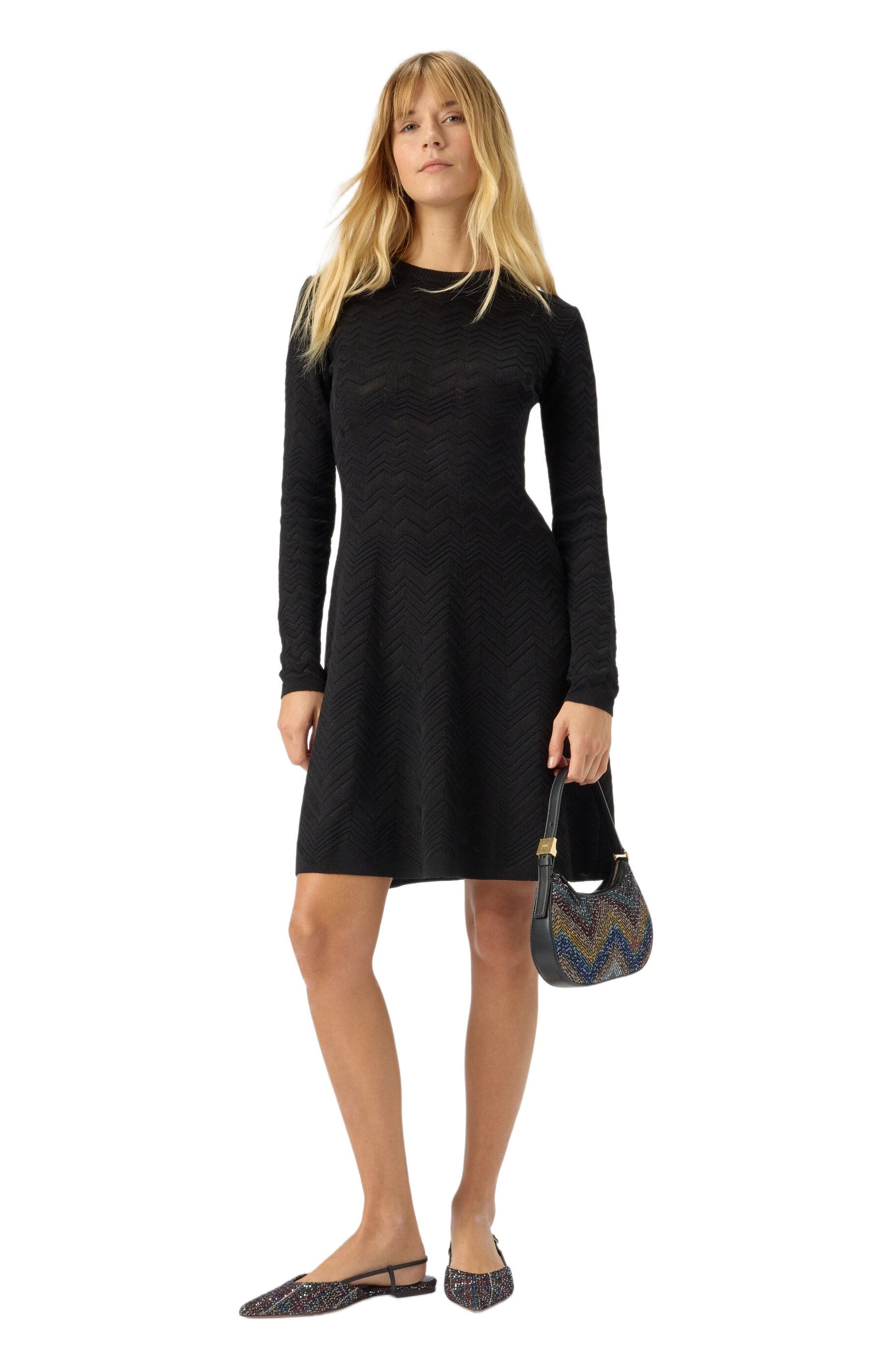 Long Sleeve Short Dress With Chevron Pattern