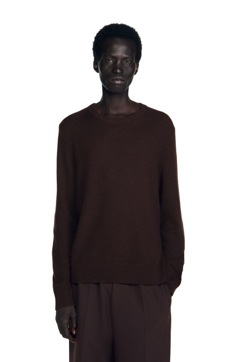 SANDRO Textured knit sweater, Main, color, Chocolate