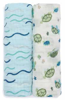 2-Pack Assorted Muslin Turtle Swaddle Blankets
