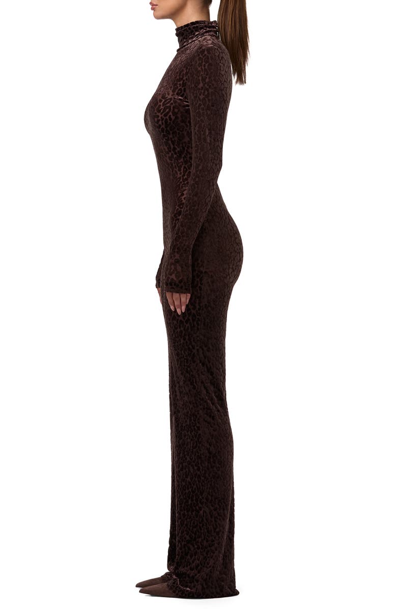 Naked Wardrobe Burnout Long Sleeve Jumpsuit, Alternate, color, Leopard Dark Chocolate