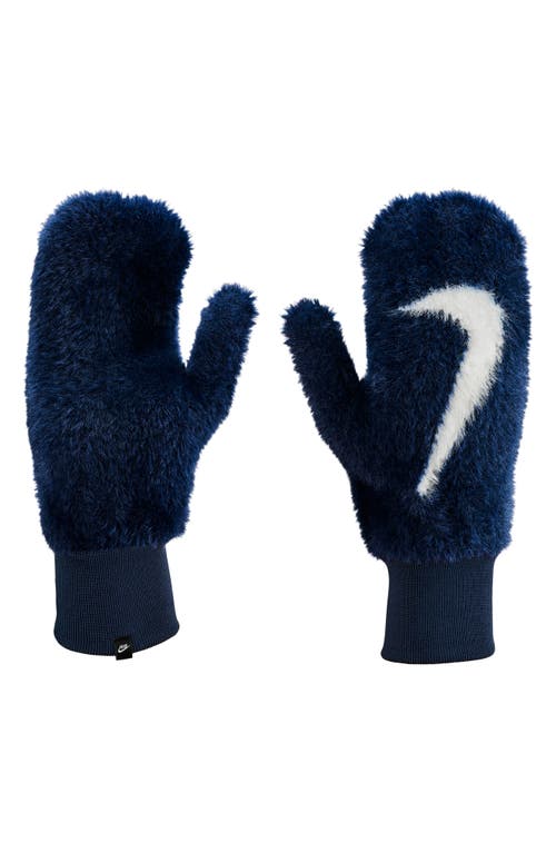 Nike Plush Knit Mittens In Blue