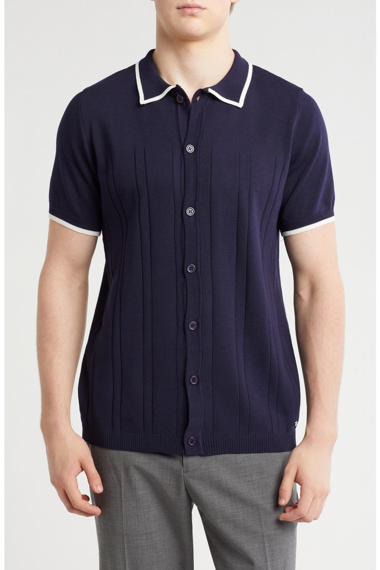 Short Sleeve Slim Fit Buttoned Sweater, Main, color, NAVY