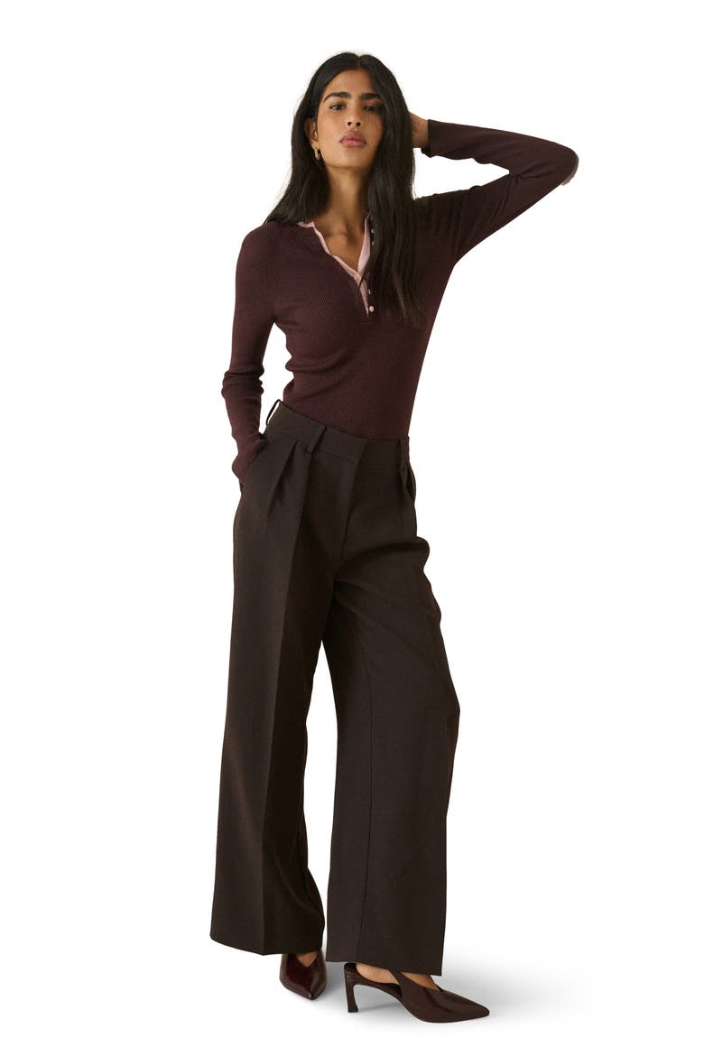 Double Layer Henley Sweater, Alternate, color, BROWN