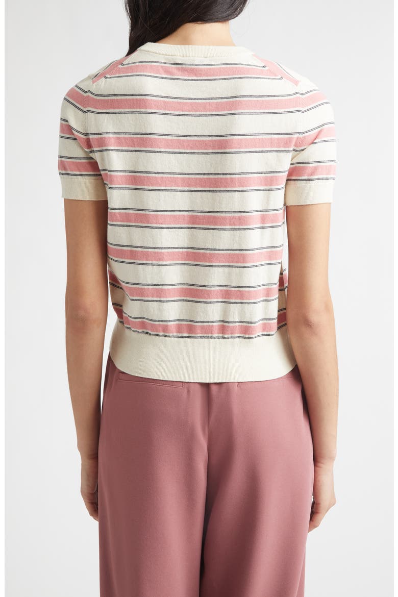 Stripe Short Sleeve Cotton & Cashmere Sweater T-Shirt, Alternate, color, LOTUS PINK COMBO