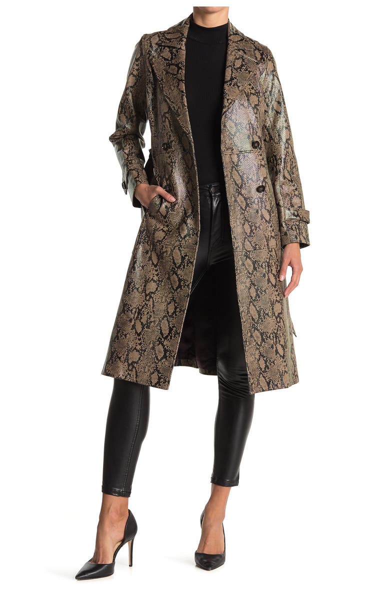 FRAME Emossed Snake Print Leather Trench Coat, Main, color, 