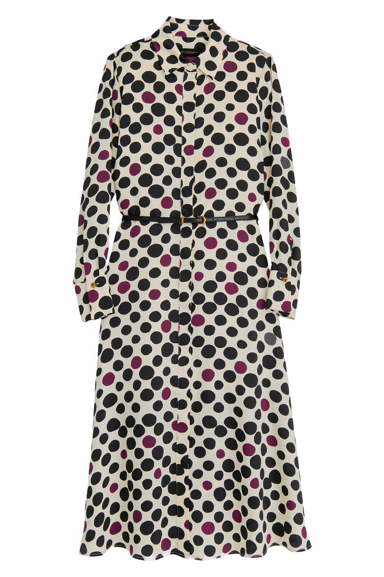 Mixed Dot Long Sleeve Belted Midi Shirtdress, Alternate, color, LIGHT CANVAS/ BERRY MULTI