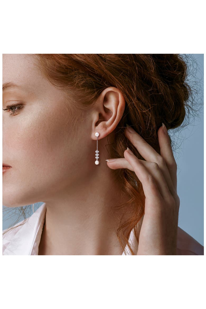 Cultured Pearl & White Sapphire Drop Earrings, Alternate, color, WHITE