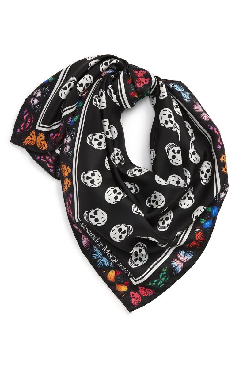 McQueen Alexander McQueen Butterfly & Skull Silk Biker Scarf, Alternate, color, 