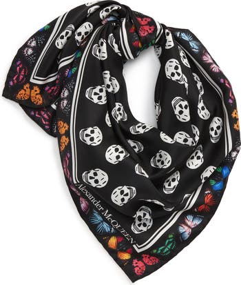 McQueen Alexander McQueen Butterfly & Skull Silk Biker Scarf