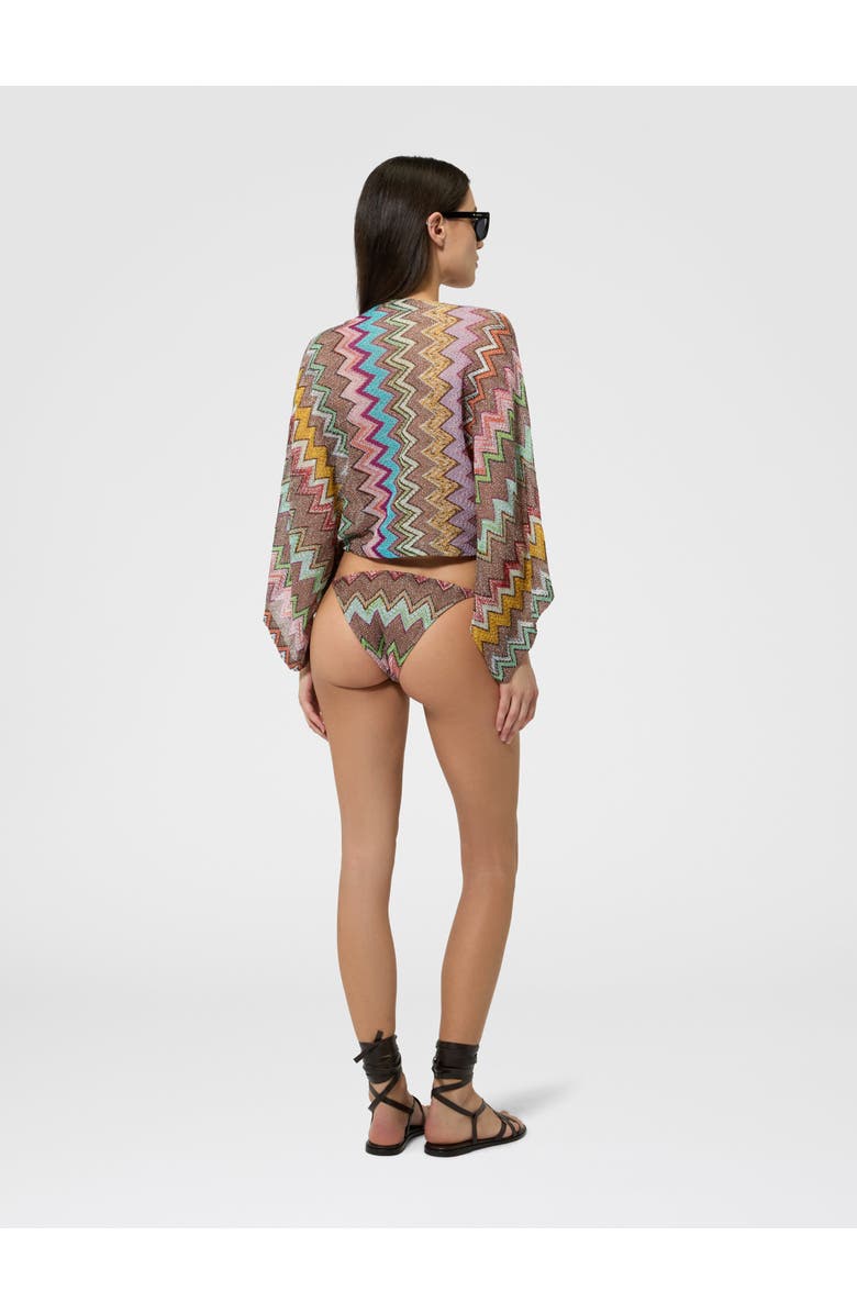 Missoni Long-sleeved Top In Lamé Viscose With Macro Zigzag Pattern, Alternate, color, Black & Multicoloured