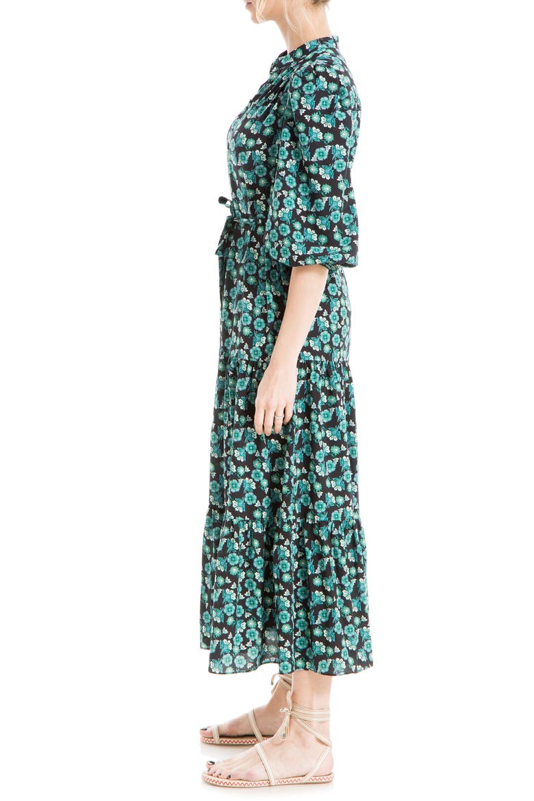 Crepe 3/4 Sleeve Button Front Maxi Dress, Alternate, color, BLACK/ GREEN PAISLEY FLOURISH
