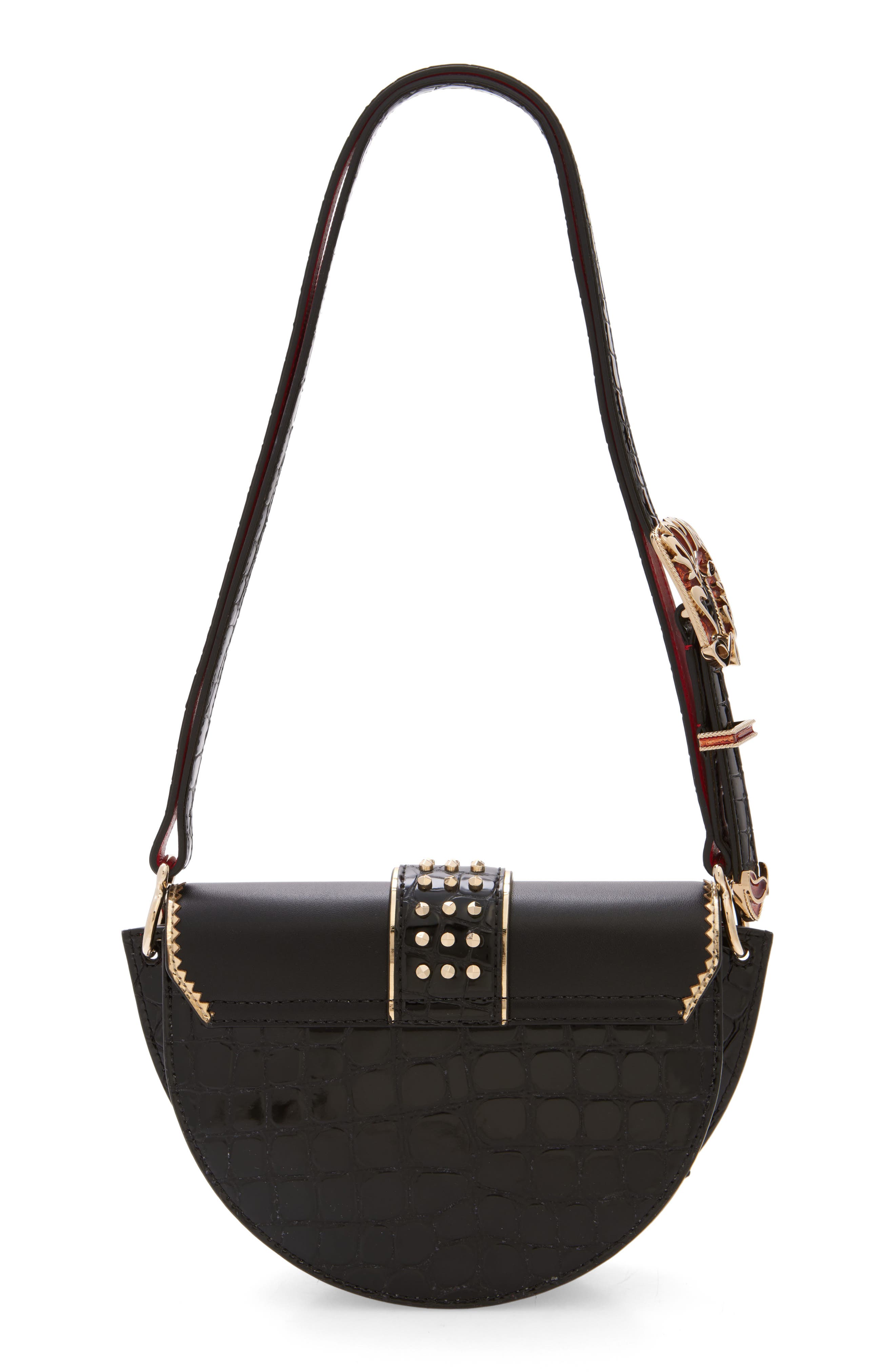 Giddy Saddle Croc Embossed Leather Crossbody Bag, Alternate, color, CM53 BLACK/ BLACK