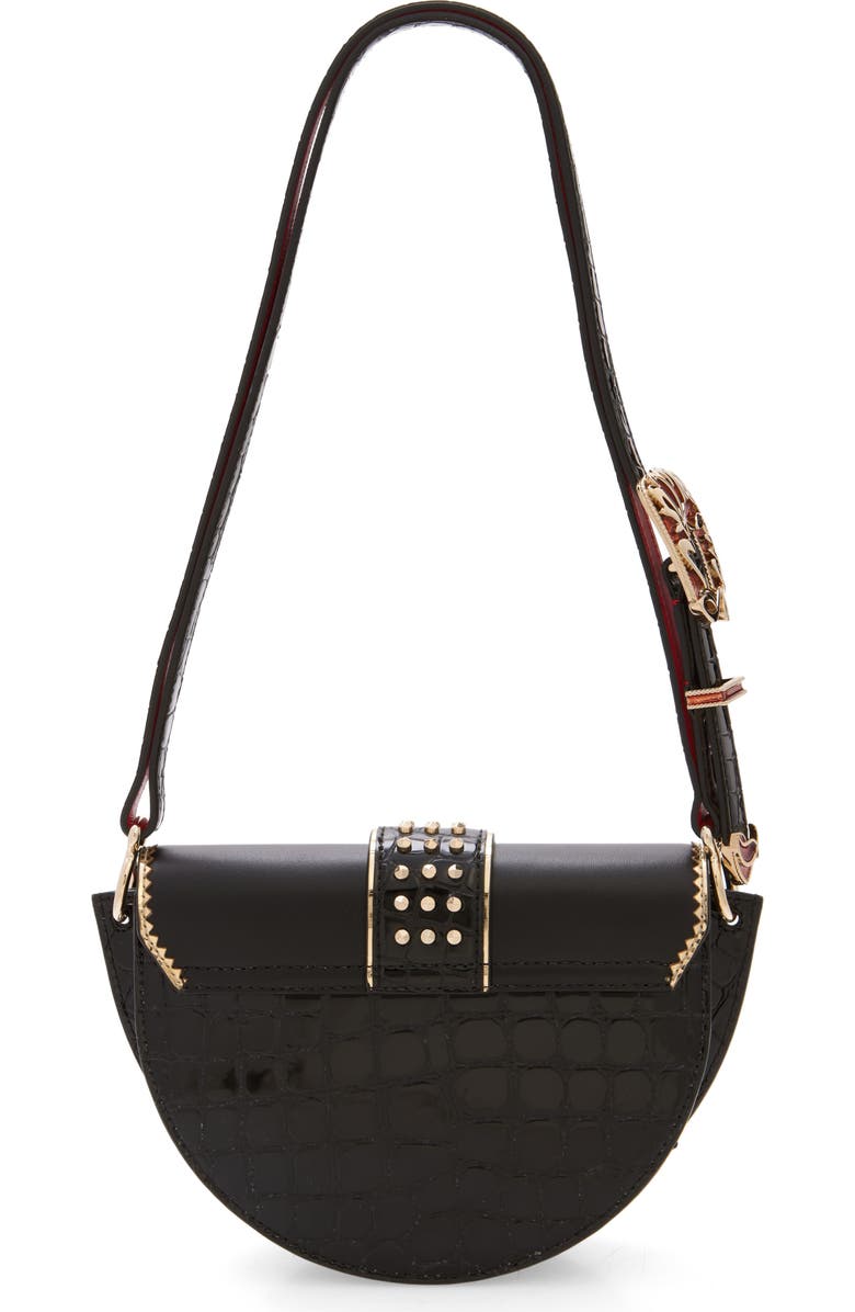 Christian Louboutin Giddy Saddle Croc Embossed Leather Crossbody Bag, Alternate, color, Cm53 Black/ Black