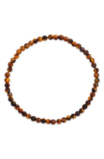 Sterling Forever Tiger's Eye Beaded Stretch Bracelet In Brown