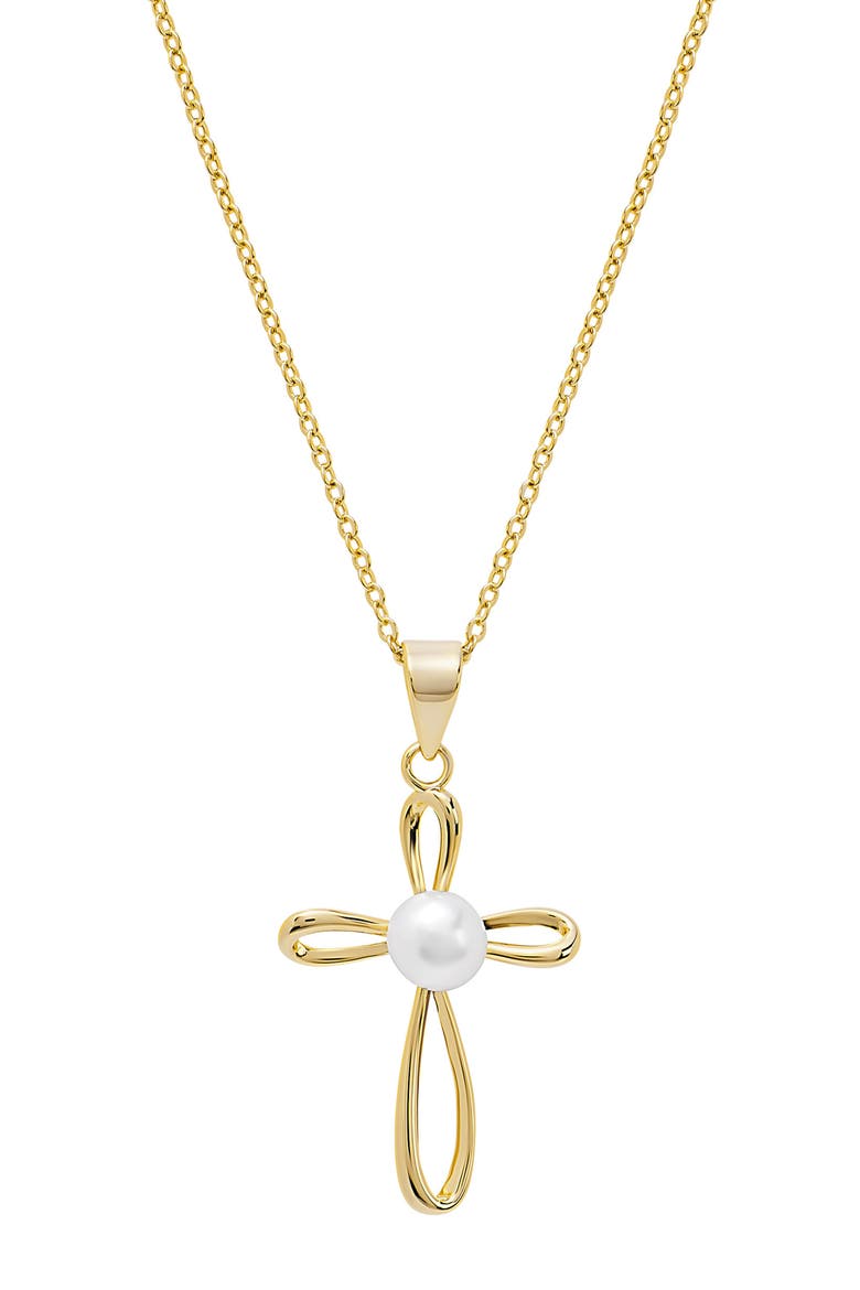 Faux Pearl Cross Pendant Necklace, Main, color, GOLD