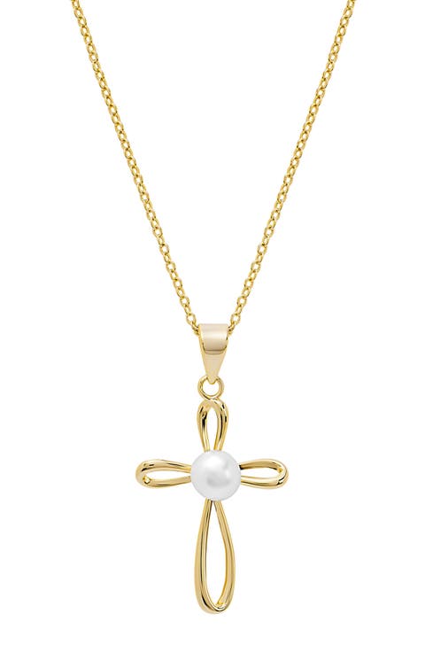 Faux Pearl Cross Pendant Necklace