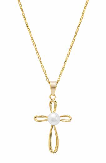 Faux Pearl Cross Pendant Necklace