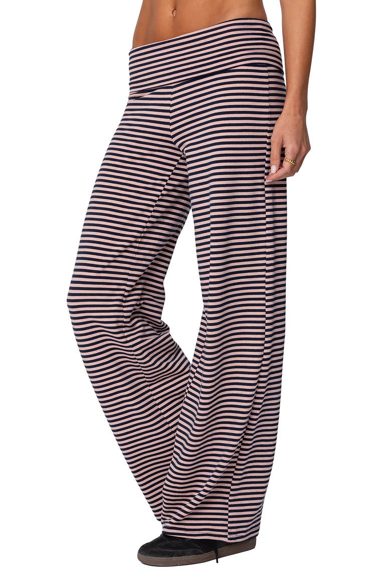 Lilah Stripe Foldover Wide Leg Pants, Alternate, color, NAVY-AND-PINK