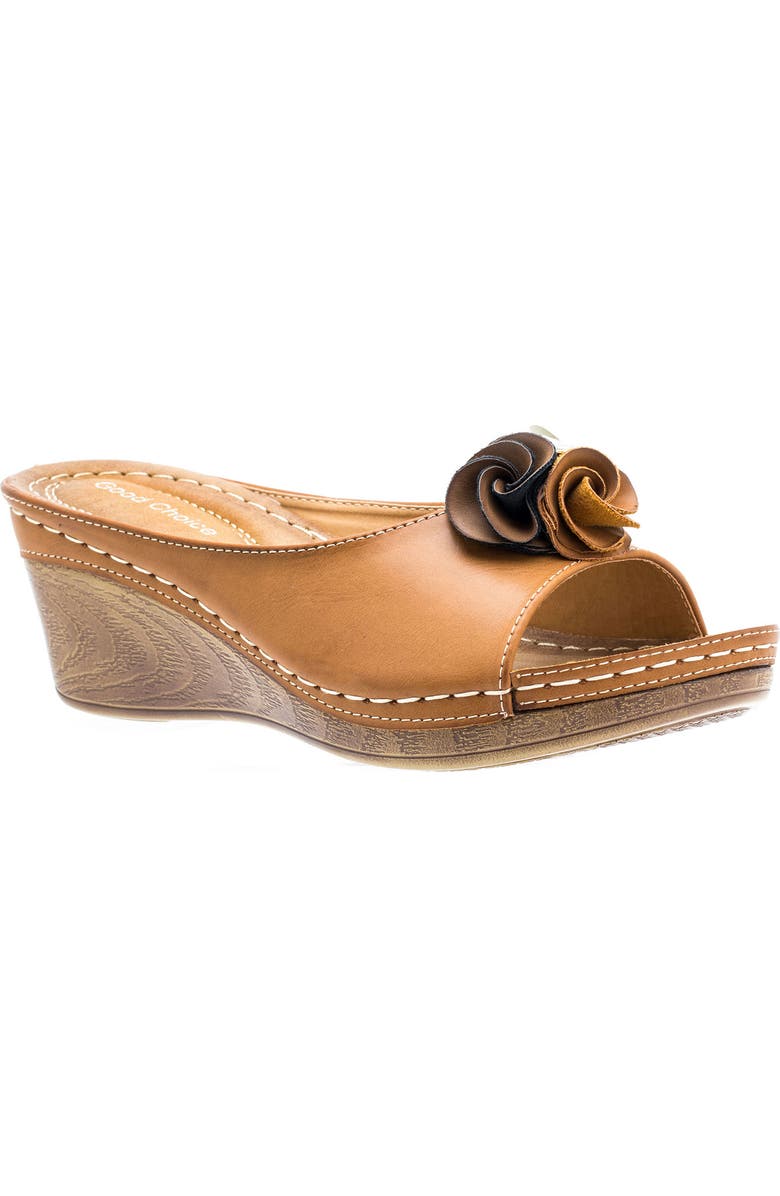 GOOD CHOICE NEW YORK Sydney Floral Platform Wedge Sandal, Main, color, Tan