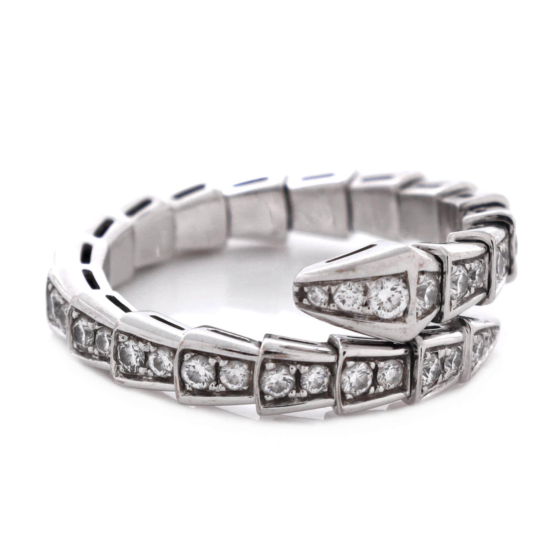 Serpenti Viper One-Coil Ring 18K White Gold and Pave Diamonds, Alternate, color, Metallic Gold