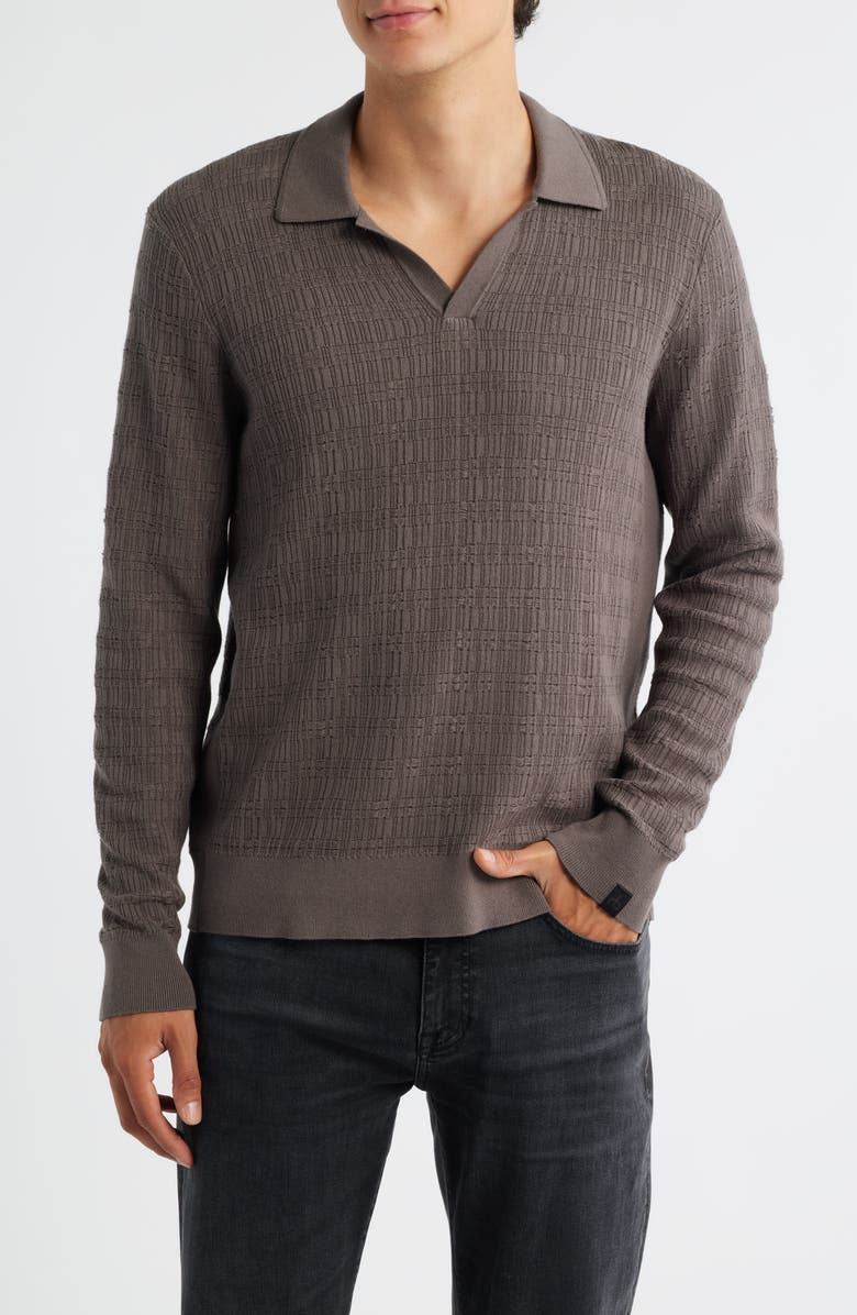 rag & bone Harvey Johnny Collar Relaxed Polo, Main, color, Brown