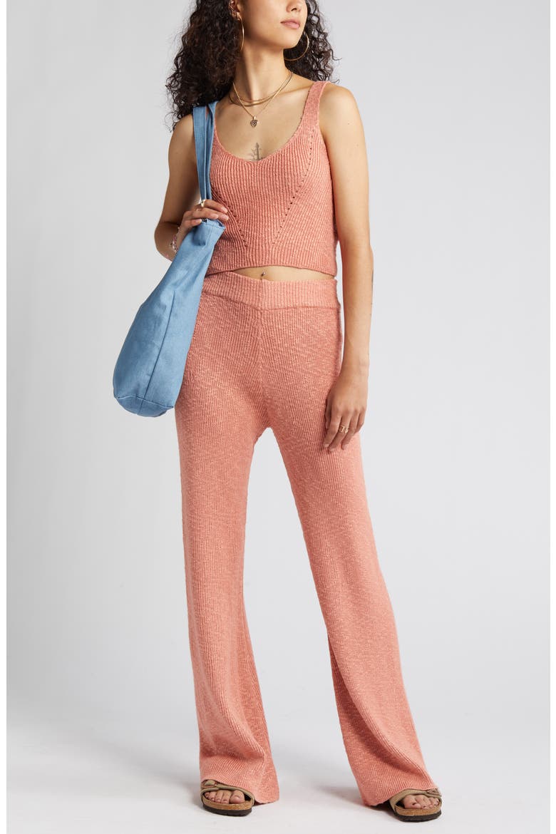 Tropics Pull-On Rib Stitch Pants, Main, color, CORAL