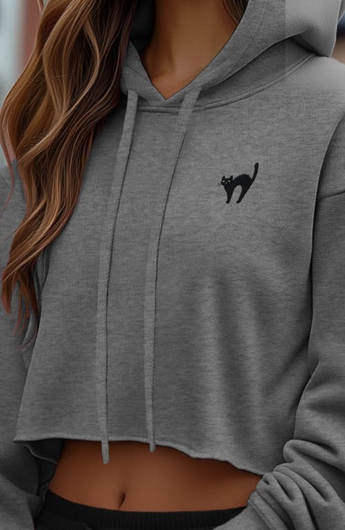 Dalix Black Cat Cropped Fleece Hoodie In Deep Heather