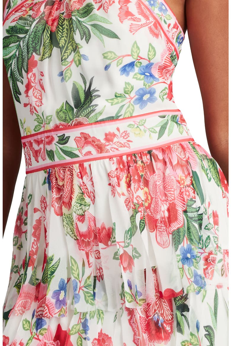 Floral Print Twist Tiered Halter Gown, Alternate, color, WHITE/ FUCHSIA FLORAL
