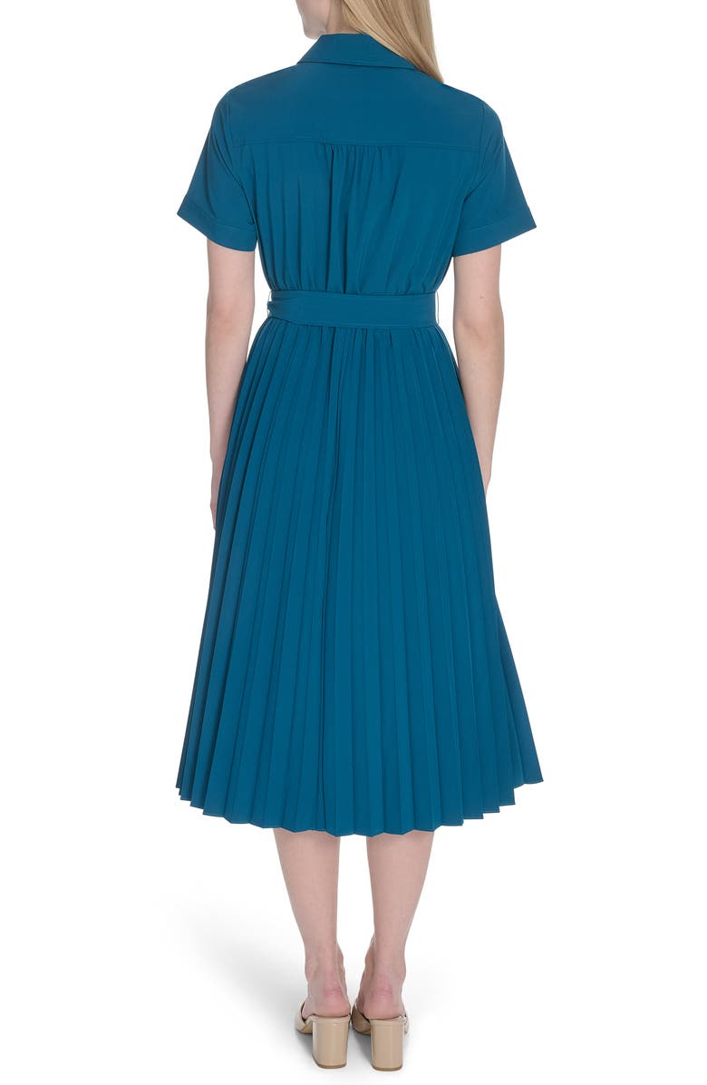 Calvin Klein Short Sleeve Pleated Shirtdress, Alternate, color, Cypress