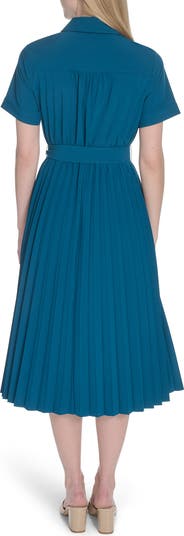 Short Sleeve Pleated Shirtdress