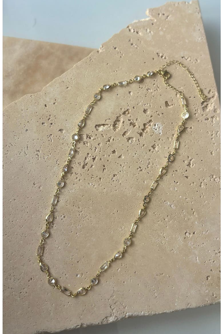 Mixed Shape Cubic Zirconia Station Necklace, Alternate, color, GOLD
