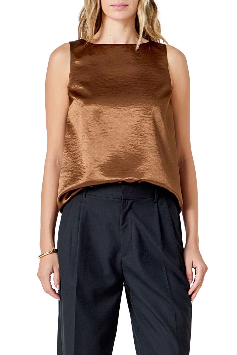 Satin Velvet Sleeveless Top, Main, color, CHOCOLATE