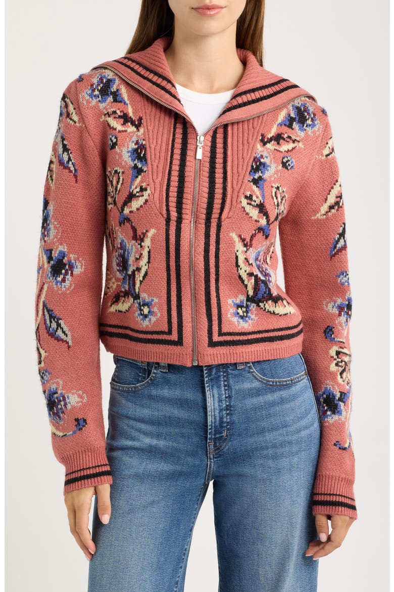Floral Beauty Tapestry Zip Cardigan, Alternate, color, FLORAL BEAUTY TAPEST