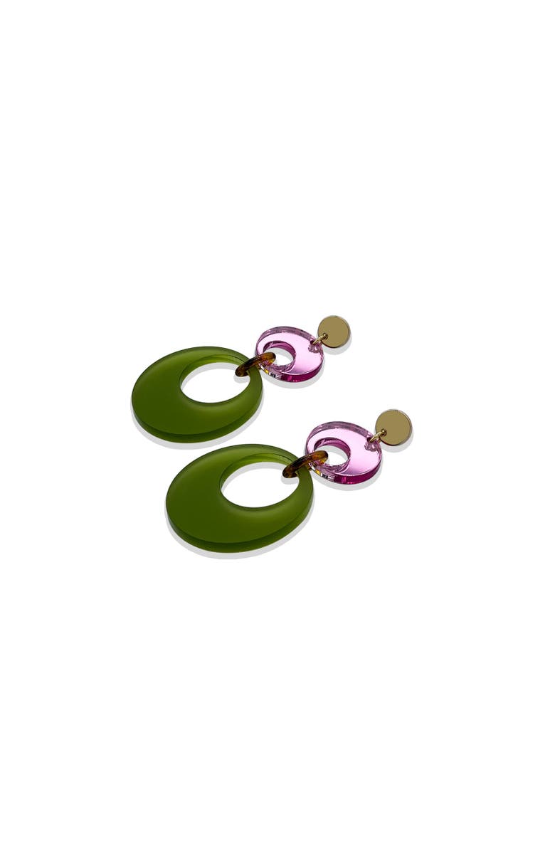 Toolally Swinging Circle Drop Earrings, Alternate, color, Lime Zest Green & Pink Mirror