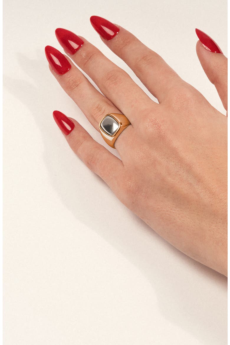 Small Toy Signet Ring, Alternate, color, GOLD/ SILVER