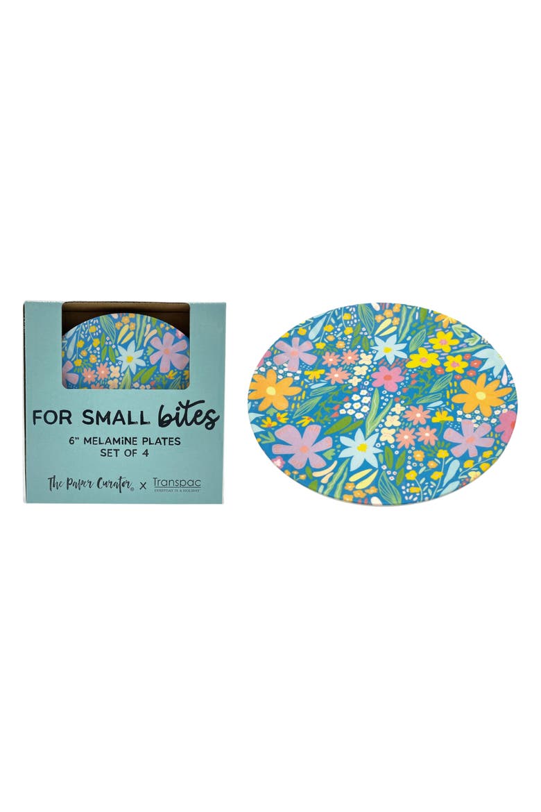Set of 4 Floral Melamine Appetizer Plates Spring Home Decor Dining Essentials, Main, color, Multicolored