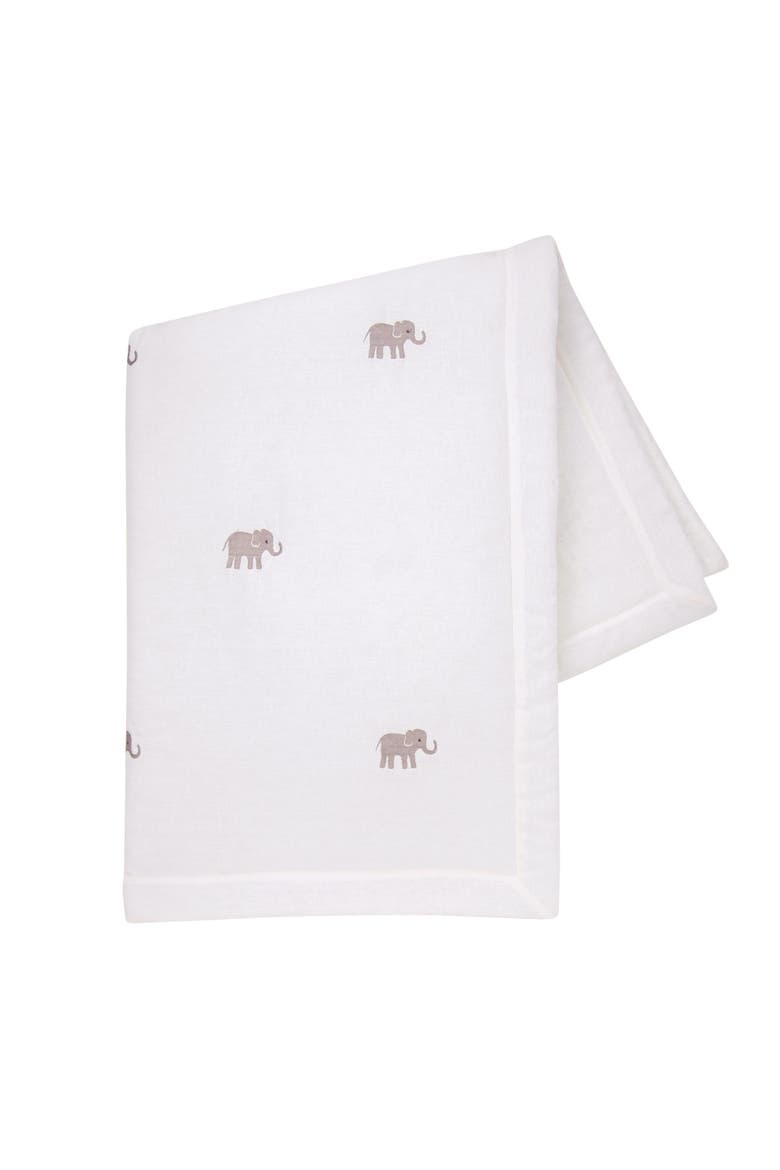 Signature Elephant Creamy Linen Embroidered Baby Crib Quilt, Alternate, color, Oatmeal