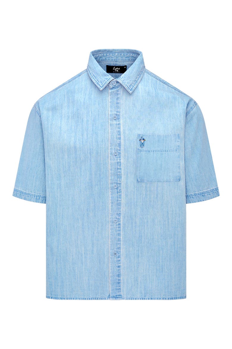 Indigo Boxford Short Sleeve Cotton Button-Up Shirt, Main, color, INDIGO